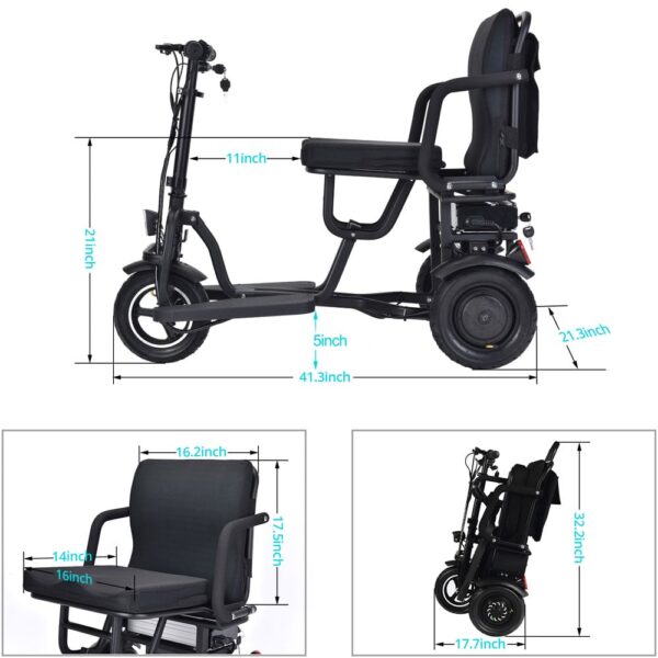 MotoTec Folding Mobility Electric Trike 48v 700w Dual Motor Lithium Black - Image 18