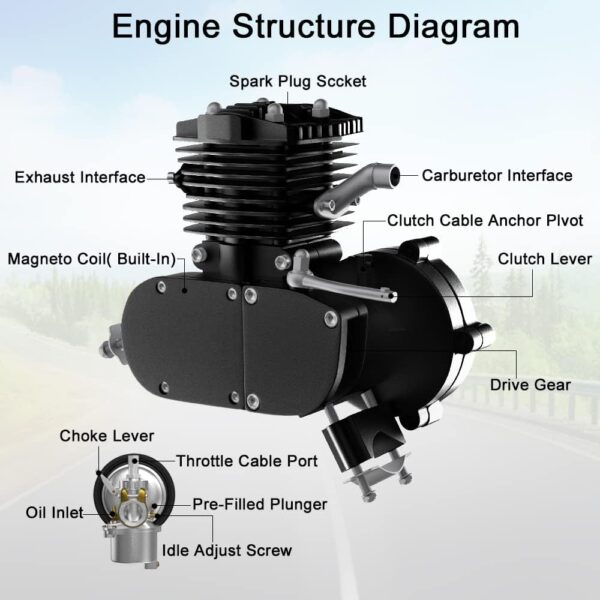 Bike Motor Kit 80cc Motorized with Wired Digital Computer 2 Stroke Bicycle Engine Kit Fit for 26-28" Bikes - Image 2
