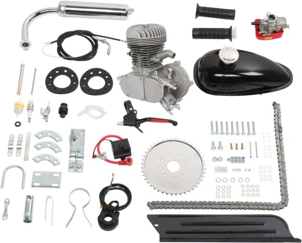 100cc Bicycle Engine Kit 2 Stroke Bike Gas Conversion Kit for 26-28" Bikes (Silver/Black) - Image 3